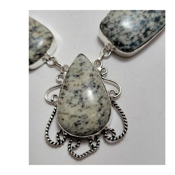 Natural Granite Sterling Silver Statement Necklace - 22 Inches - Picture 4 of 11